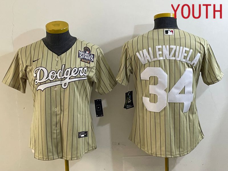 Youth Los Angeles Dodgers #34 Valenzuela Green Stripe Game 2024 Nike MLB Jersey style 7->youth mlb jersey->Youth Jersey